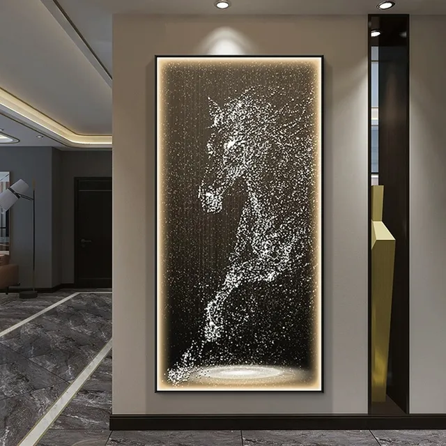 入户玄关马装饰画led发光灯画现代轻奢客厅走廊过道墙壁挂画玄幻