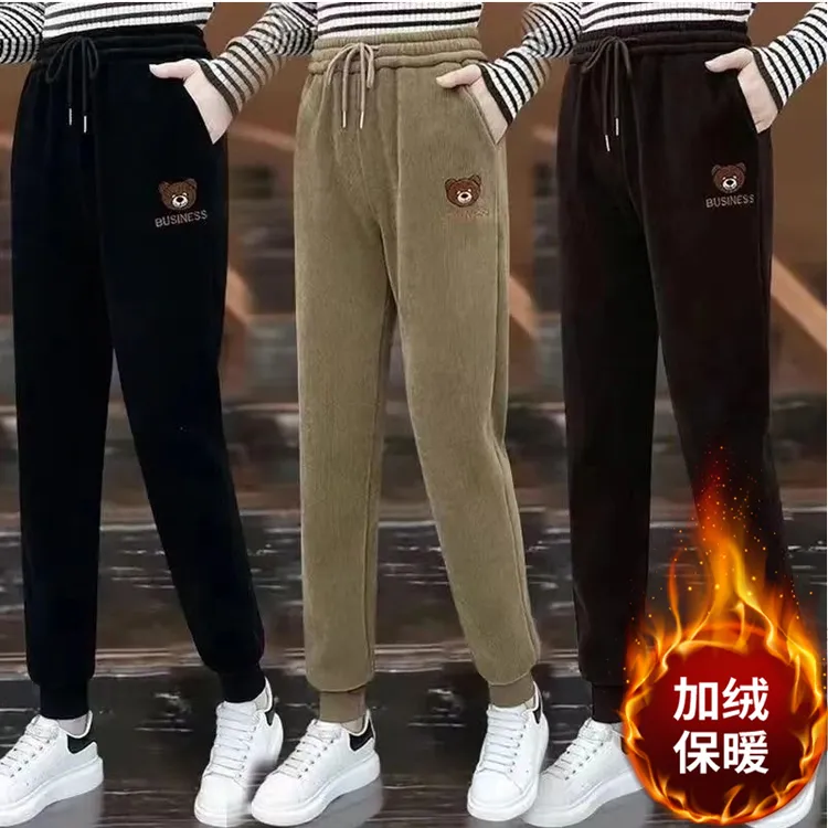 新款加绒加厚束脚休闲裤女春秋冬季新款宽松百搭哈伦裤