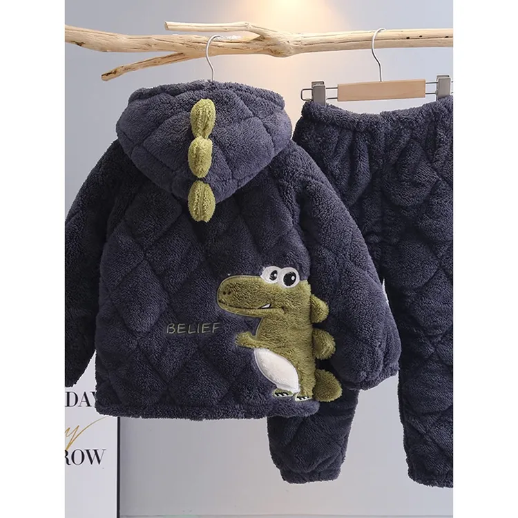 YeeHoO/英氏儿童睡衣冬季珊瑚绒加厚男孩秋冬款法兰绒男童冬款夹