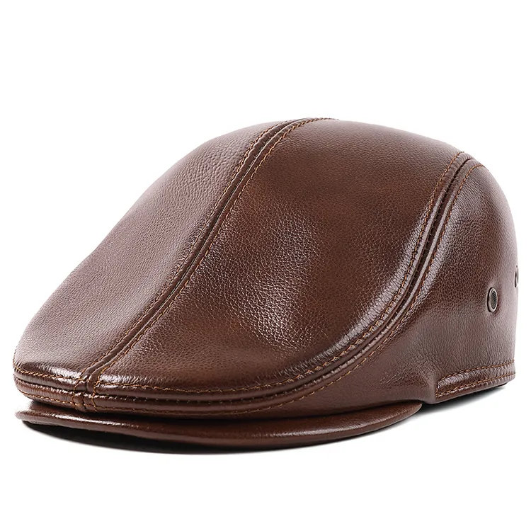 男款冬季皮帽中老年人秋冬季真皮鸭舌帽子男时尚保暖前进牛皮帽