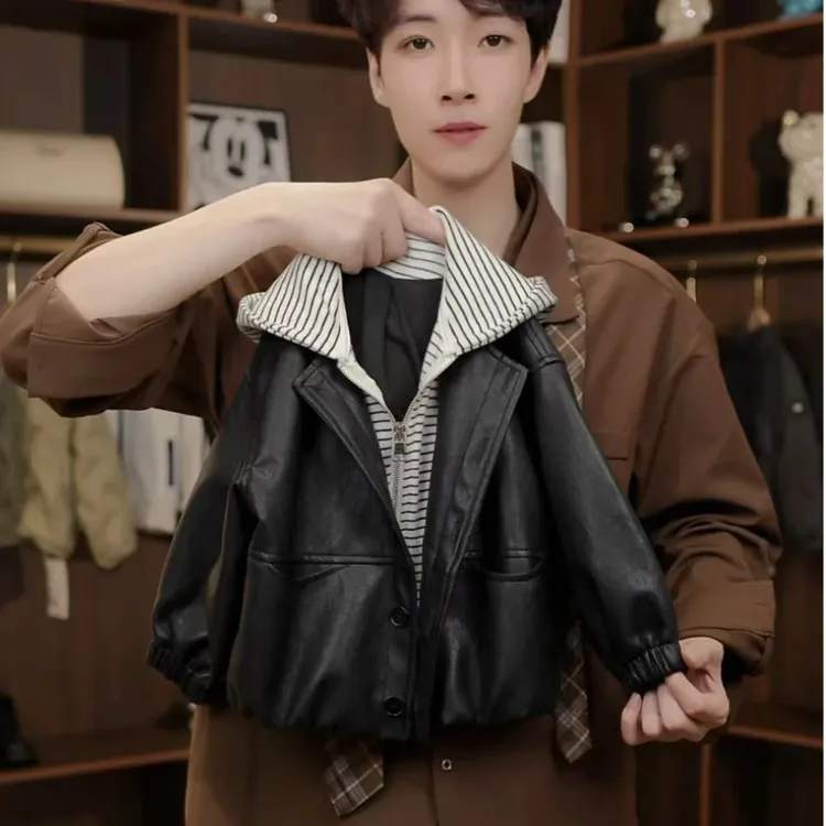 儿童皮衣外套秋冬2025新款洋气韩版男女宝宝条纹假两件百搭外套潮