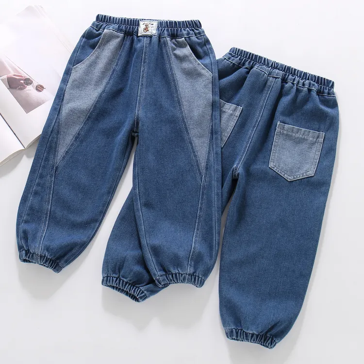 儿童牛仔裤子春秋季新款男童牛仔裤洋气拼接中小童宝宝牛仔长裤