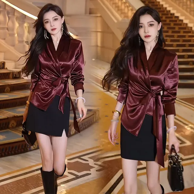 通勤时尚套装女2025秋季新款气质女神不规则衬衫包臀裙高档两件套