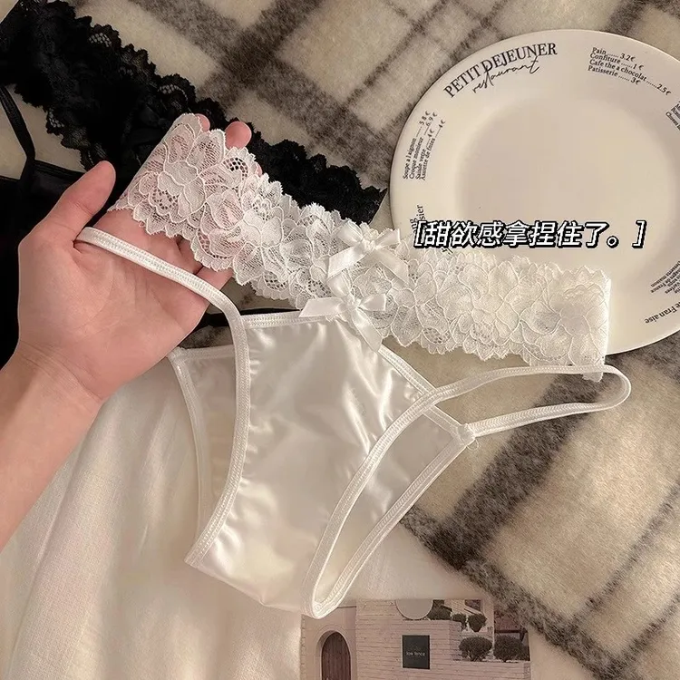 纯欲日记蕾丝边魅惑日系性感缎面内裤女士低腰交叉镂空透气三角裤