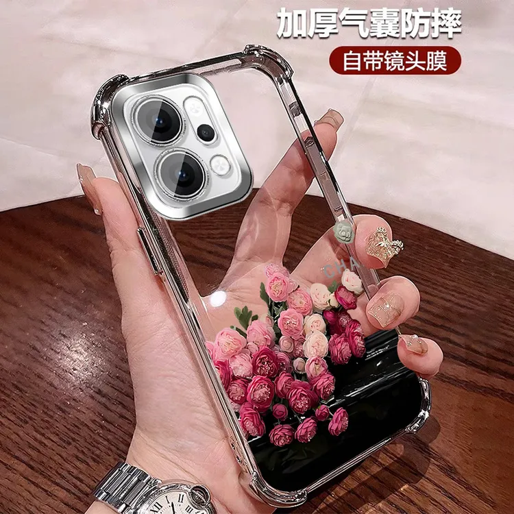 复古花朵适用oppofindx9手机壳女款四角防摔 FindX9Pro全包镜头膜