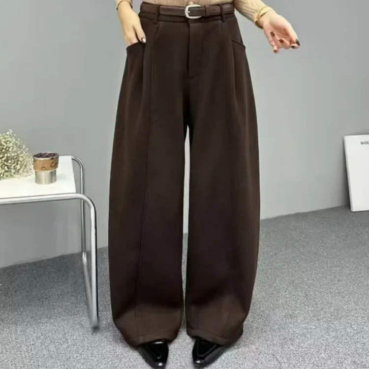 【歌莱图】2025冬季加绒休闲直筒弯刀裤时尚设计感百搭女裤#K7511