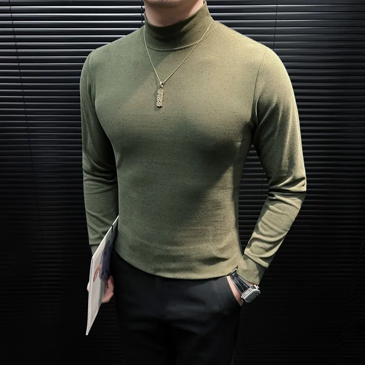 满天星痞帅半高领打底衫男士冬季新款印花韩版修身长袖打底T恤