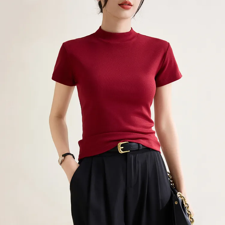 百搭显瘦纯色短袖T恤女士夏季修身打底衫时尚气质内搭洋气半袖