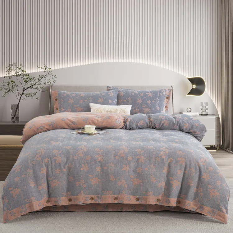 良品绘【春晖-多色】全棉双层纱四件套被套清新文艺田园亲肤透气软A