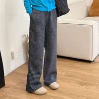 大妍小个子秋装厚款韩系简约百搭松紧腰格子长裤休闲裤9350