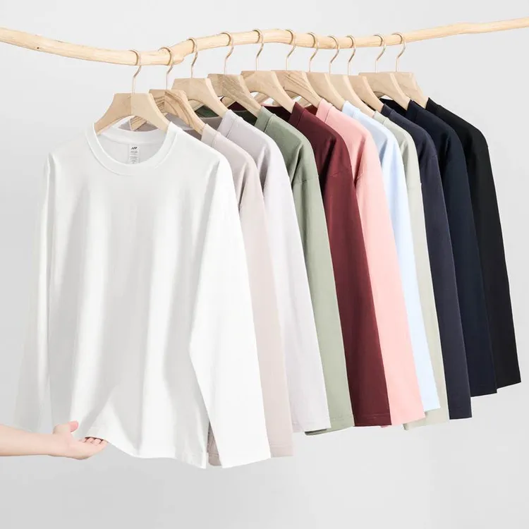 买1送1「早秋穿搭」纯棉长袖T恤新款纯色百搭打底衫重磅圆领男女t