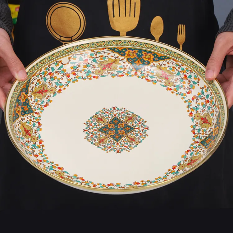 欧丽家珐琅搪瓷搪瓷盘搪瓷圆形托盘老式怀旧复古铁茶盘托盘饺子盘