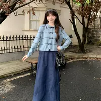 慕兔法式条纹蝴蝶结针织开衫搭气质显瘦半身裙两件套女2025秋新款