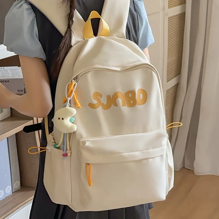 高颜值书包女韩版ins复古纯色简约百搭双肩包少女学生大容量背包
