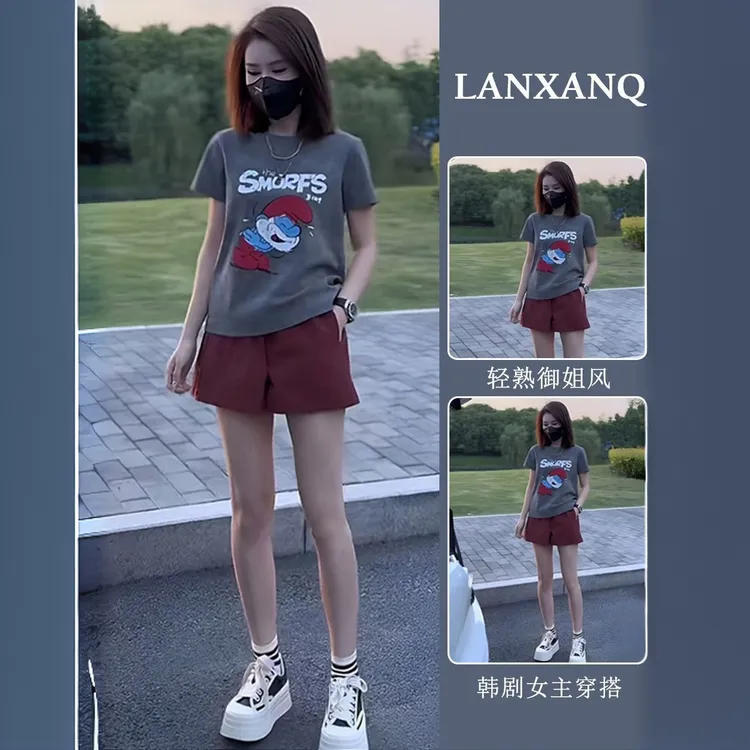 时尚套装女2025夏季新款小个子穿搭盐系高级感宽松T恤短裤两件套