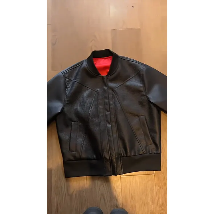 黑色短款红内皮衣外套男秋季美式飞行夹克cleanfit情侣机车棒球服