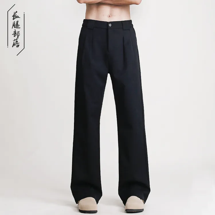 轻奢系列 立体褶位宽松直筒慵懒加长西裤男高个子松弛感休闲长裤