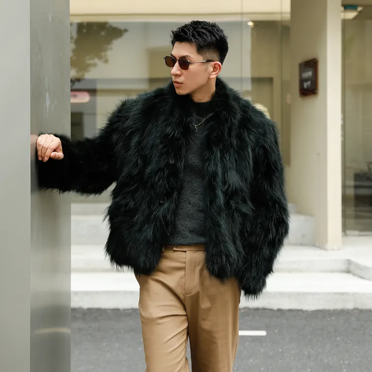 新款皮草外套男短款貉子毛腹毛皮毛一体年轻百搭显瘦真皮真毛大衣