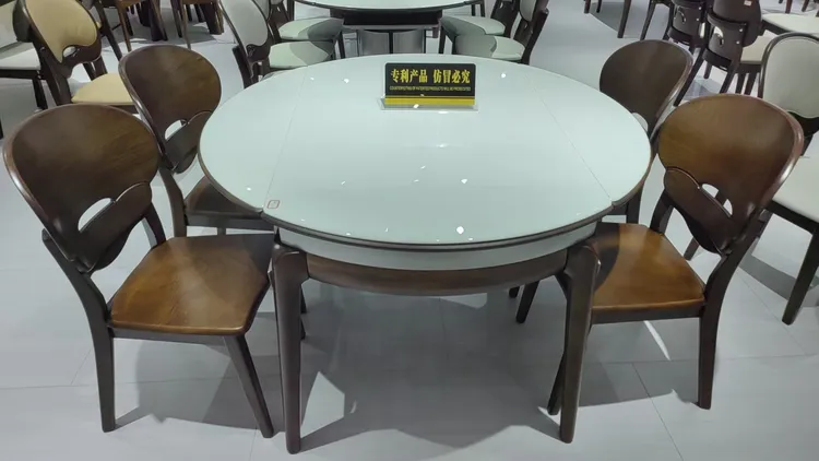 可伸缩新中式设计长方形餐桌家用圆桌跳台餐桌椅