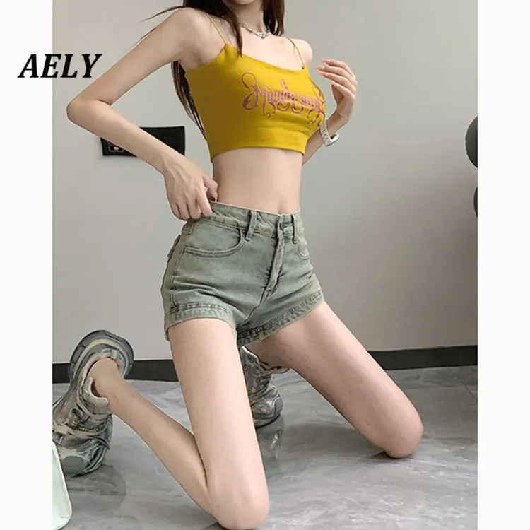 美式复古牛仔短裤女春夏季辣妹短裤小个子高腰显瘦牛仔裤A字热裤