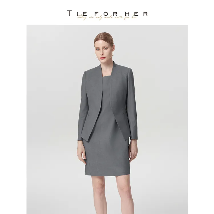 TieForHer 慕云灰无领简约设计感百搭高级职场通勤女士西装外套