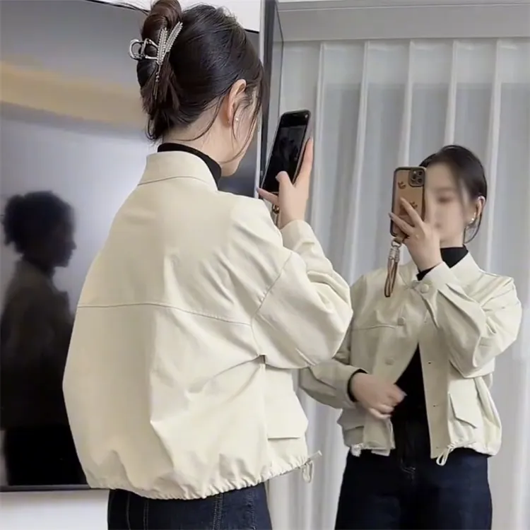 今年爆款超好看气质立领短款小外套女休闲宽松显瘦小个子上衣夹克