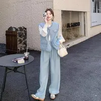 【纪朵研】887#气质小香风马甲套装2025新款女春秋阔腿裤三件套