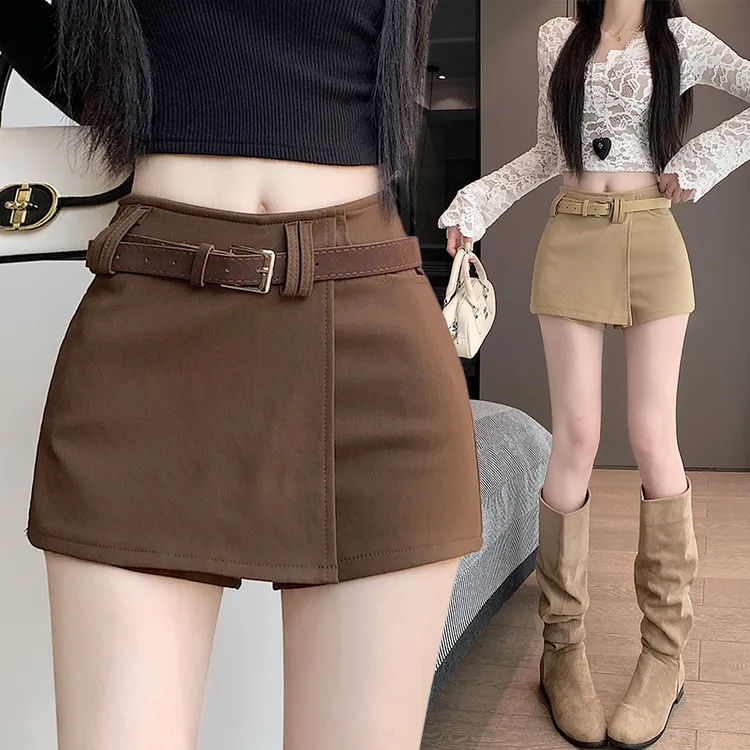 美式复古卡其色短裤裙女秋冬新款高级感辣妹包臀美拉德半身裙