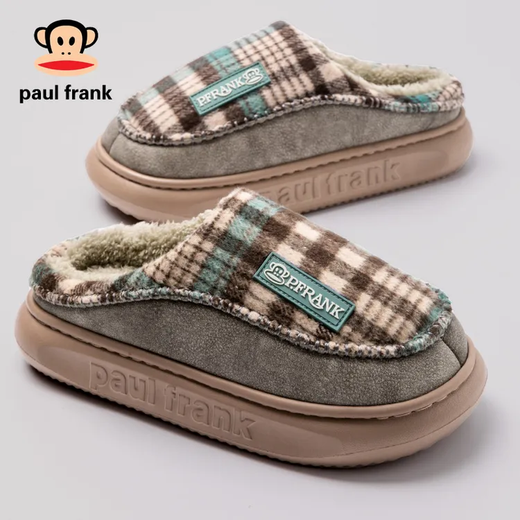 大嘴猴棉拖鞋【老钱风】格子纹保暖透气时尚外穿轻便防滑厚底棉拖鞋