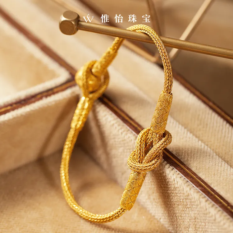 【同心结】土耳其古法编织黄金手链素圈足金999纯金手镯小众男女款