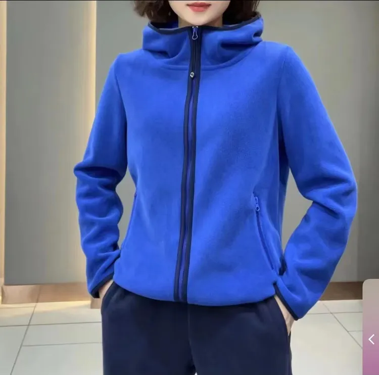 秋冬款双面绒时尚百搭撞色边设计拉链连帽卫衣68090