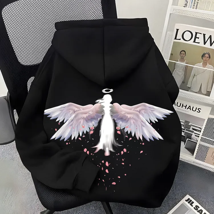 重磅500克加绒加厚连帽卫衣宽松双层帽流行天使翅膀秋冬百搭男装R