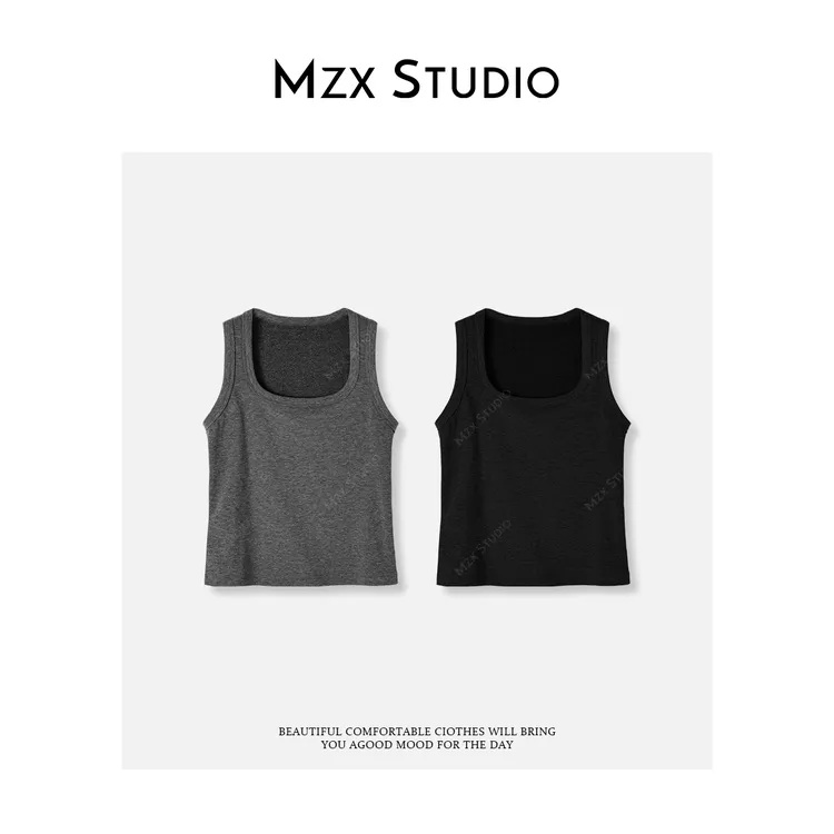 MZX 方领莱赛尔软糯磨毛薄绒百搭修身背心 BX9851-C