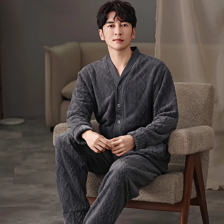 珊瑚绒睡衣男秋冬季加绒加厚套装2025新款法兰绒大码可外穿家居服
