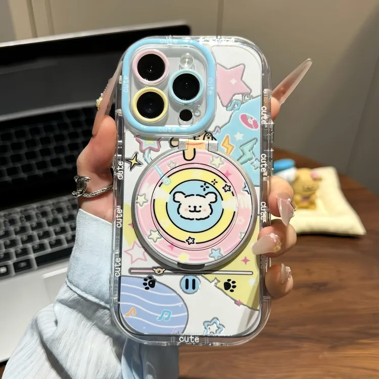 适用苹果17/16音乐小狗旋转支架壳小米17/15新款华为pura80Mate80