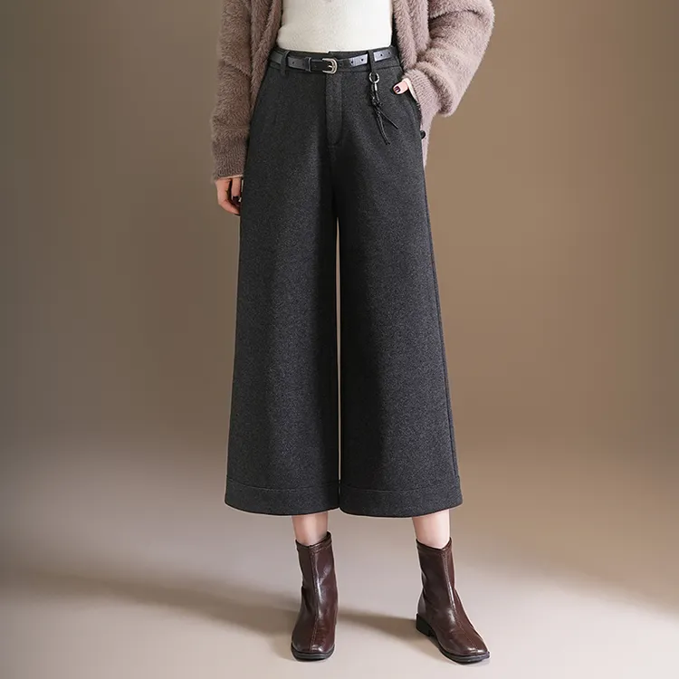 羊毛呢八分裤时尚靴裤女2025年秋冬季新款高腰显瘦宽松直筒阔腿裤