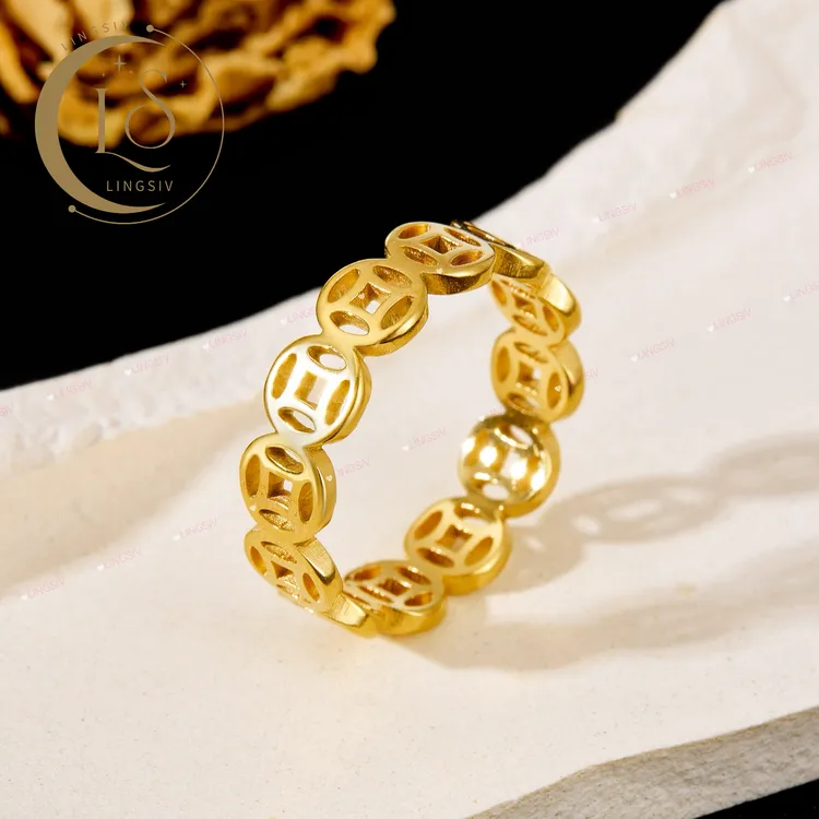 钛钢戒指 铜钱戒指轻奢款女男士素圈钱币戒指小众情侣对戒ins指环