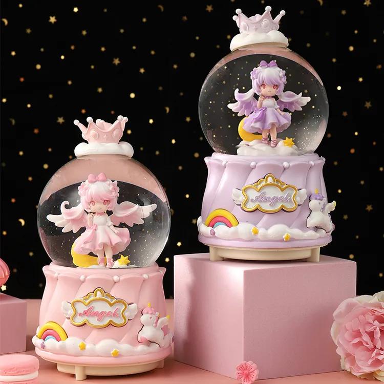 天使女孩大号水晶球女孩公主风飘雪八音盒桌面灯光装饰品情侣礼物