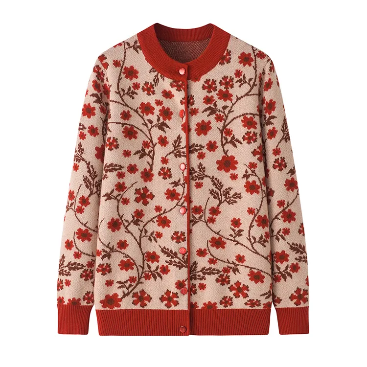 2025秋冬款妈妈装羊毛衫女圆领毛衣针织加厚口袋开衫宽松大码外套