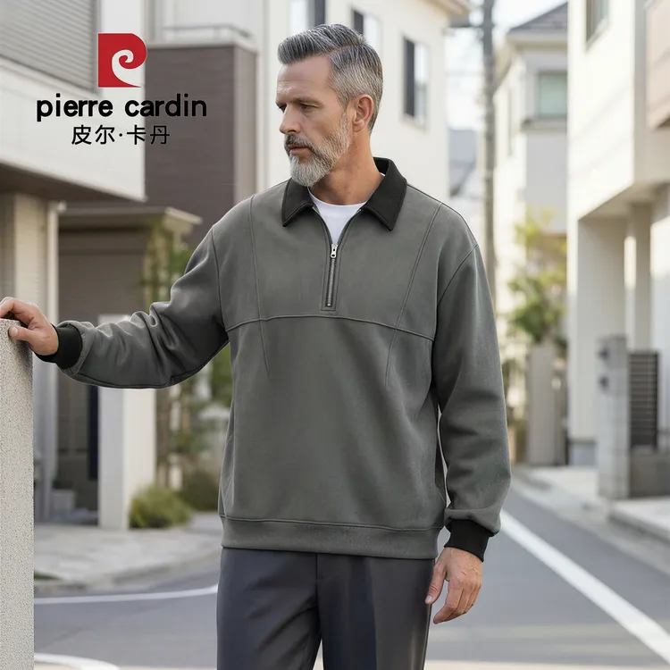 皮尔卡丹【翻领极简百搭卫衣】25ss//秋冬新款翻领极简百搭卫衣