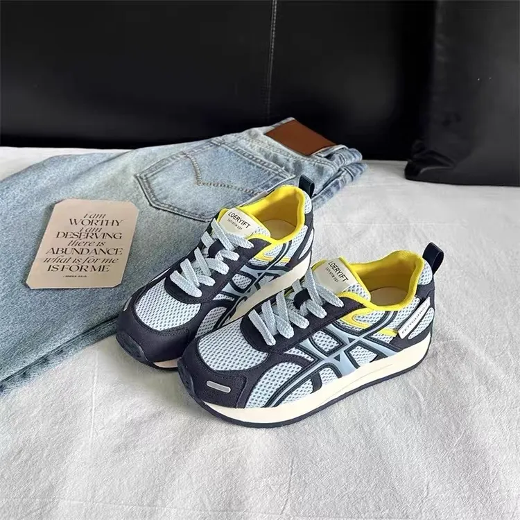 透气拼接女款德训鞋街头风圆头透气运动鞋时尚阿甘鞋潮鞋9128-2