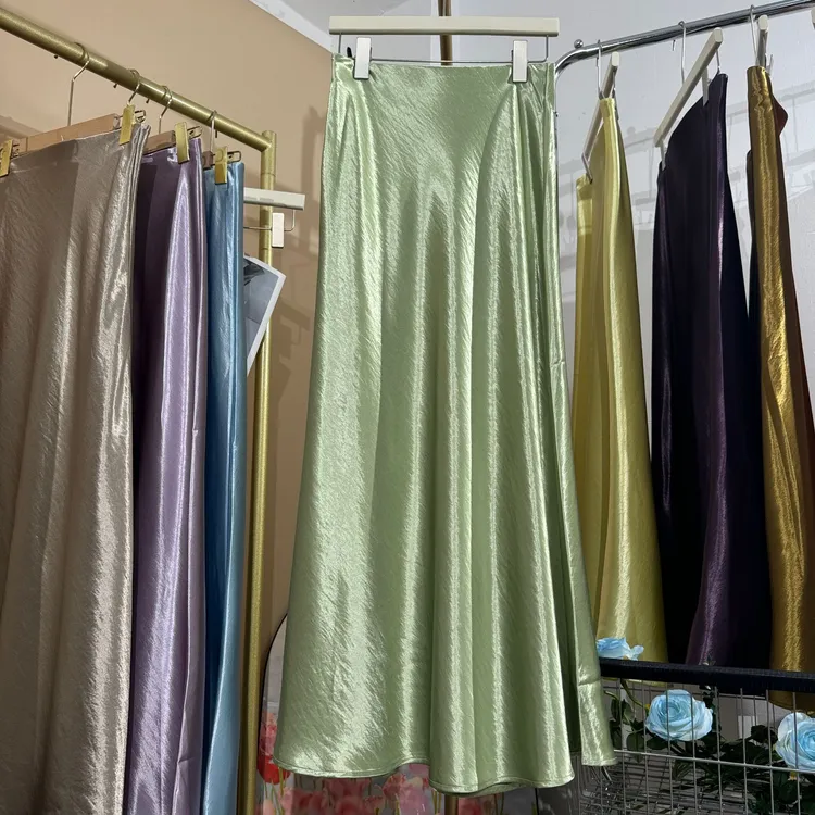 多巴胺色彩春夏高级光泽醋酸缎面焕发立体珠光经典鱼尾裙半身裙女