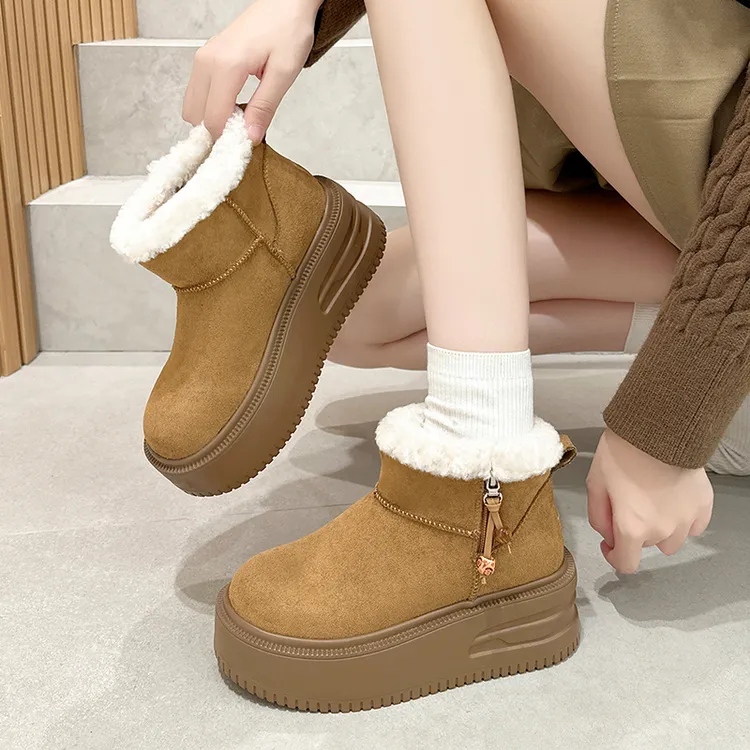 【32码起】 厚底加绒雪地靴女2025冬季新款棉鞋保暖毛毛靴短靴加厚