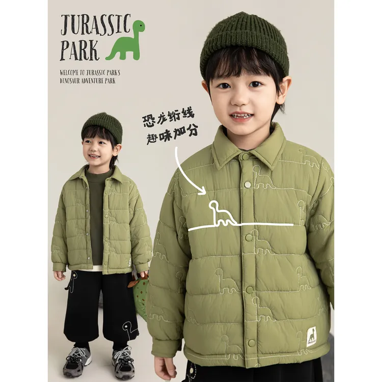 幼悠男童小翻领衬衫版型棉服冬季童趣可爱恐龙绗缝保暖外套N6998