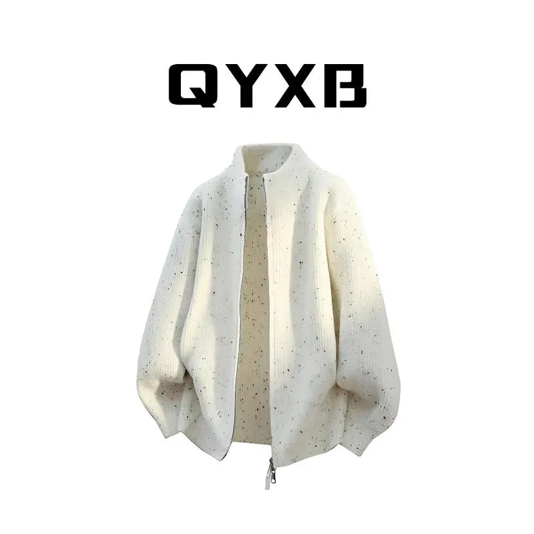 【品牌正品现货】QYXB秋冬立领拉链满天星开衫毛衣针织衫外套男士