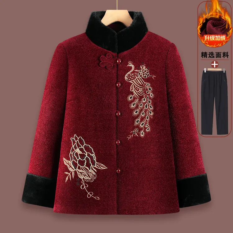 中老年人冬装女妈妈国风唐装棉袄老太太衣服奶奶装秋冬加绒厚外套