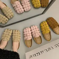 小众复古包头半拖鞋女夏外穿2025新款一脚蹬编织勃肯鞋镂空凉拖鞋