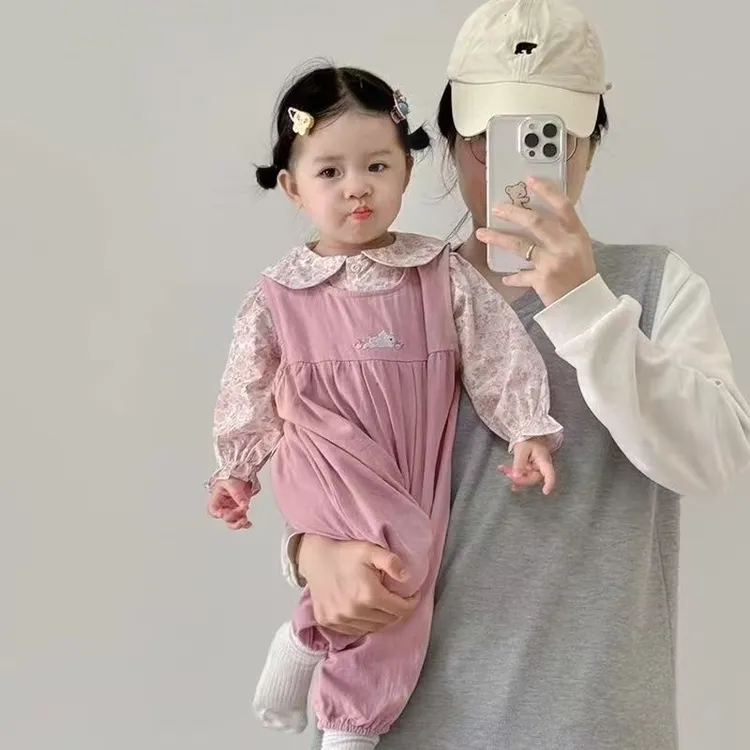 宝宝衣服秋季洋气内搭可爱背带裤两件套婴儿秋装甜美衬衫裤子套装