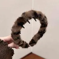 气质豹纹发箍女秋冬毛绒高级感洋气时尚压发头箍头饰颅顶发卡其他