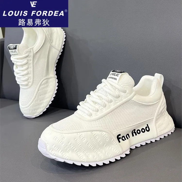 Louis Fordea/路易弗狄小白鞋子男款透气轻奢休闲皮鞋男士阿甘鞋